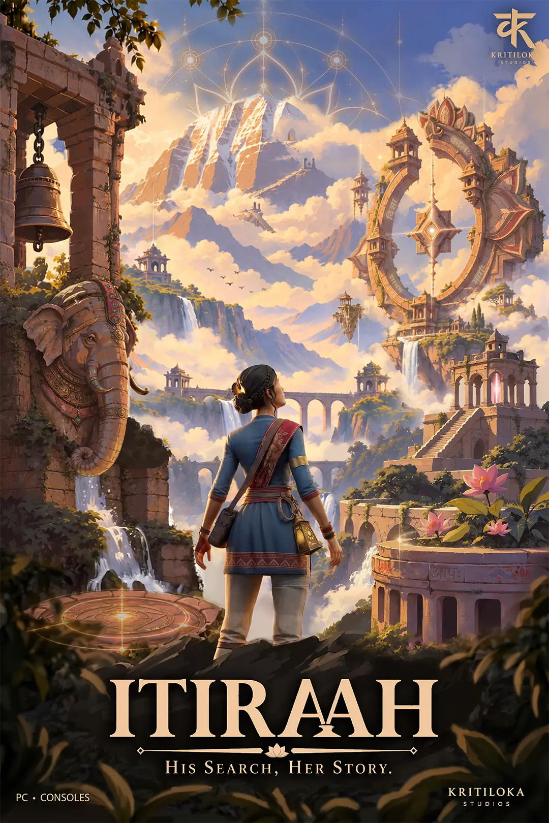 ITIRAAH key art showing Meera before a monumental forgotten world